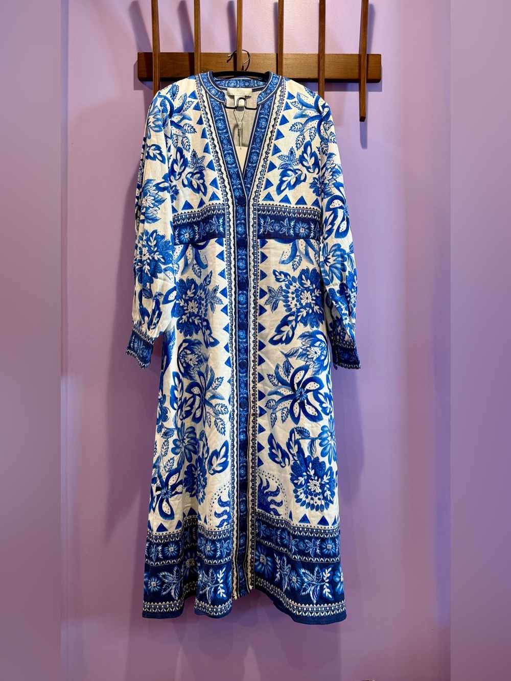 Caroline Constas linen floral tapestry button midi dress M farm rio flora - Picture 2 of 9
